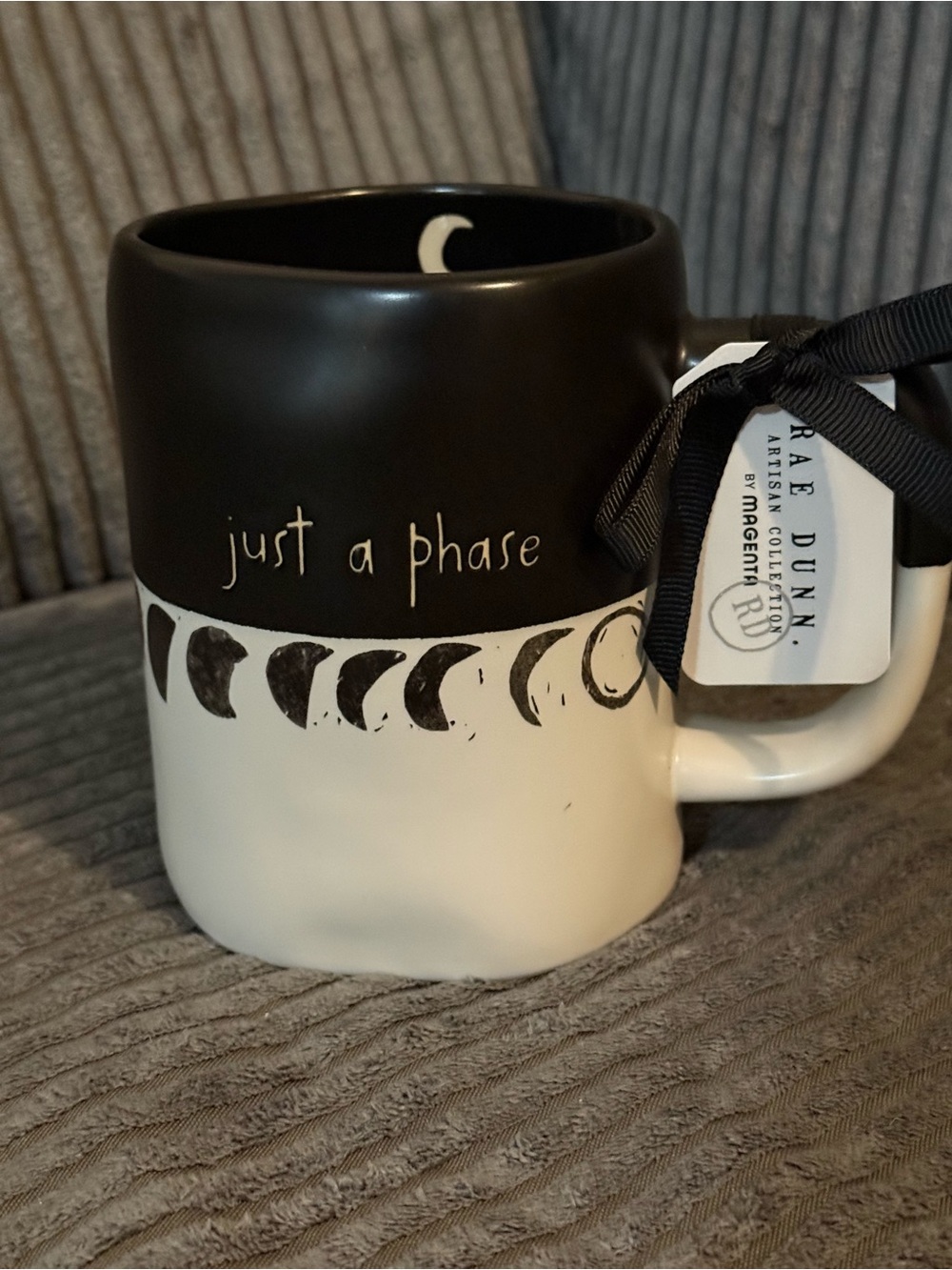 Rae Dunn Black and Cream 'Just a Phase' Moon Phase Mug NWT